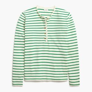 J. Crew Green and White Striped Henley